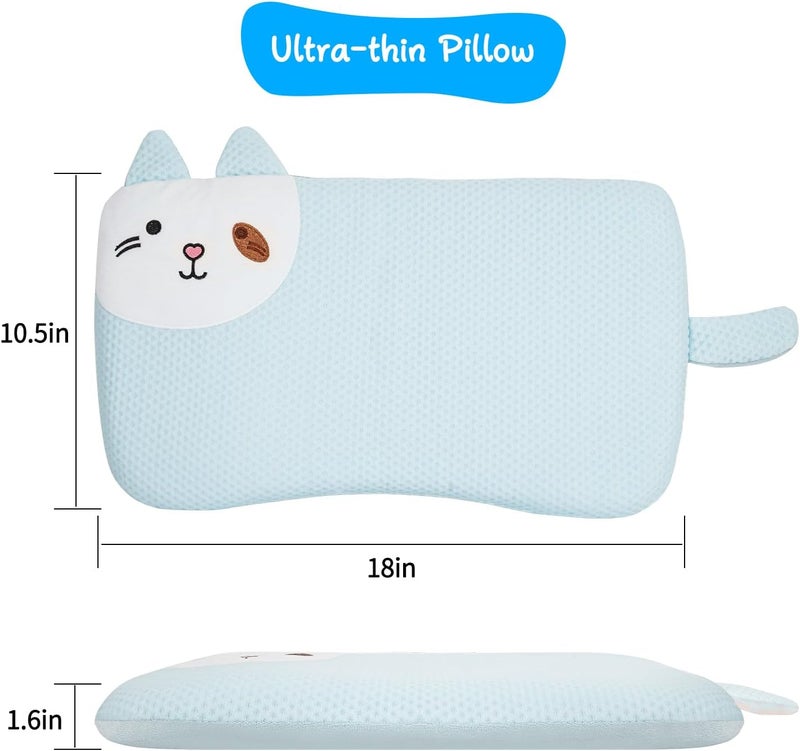 VEMBAP Toddler Pillow for Sleeping, Cool Flat Pillow, Memory Foam Toddler Pillow for Kids, Ultra Thin Design,Easy to Carry for Traveling or Camping (Age 2 to15)(Blue, 18 in x 10.5 in) - Image 2